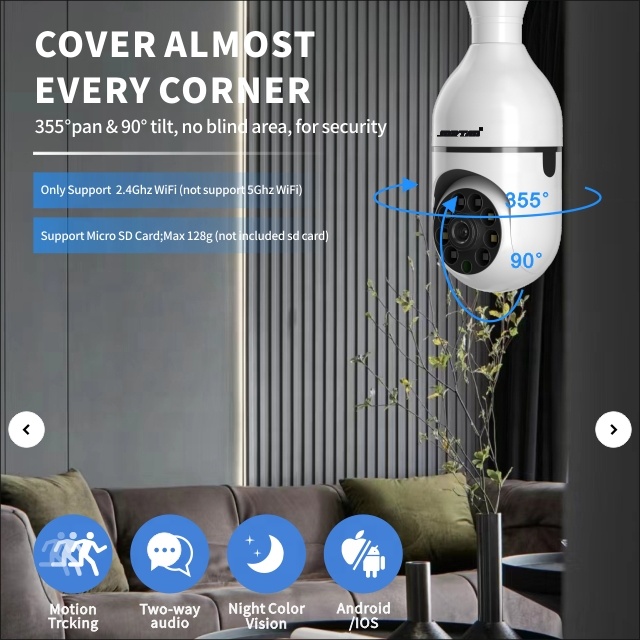 Color visión nocturna inalámbrica Wifi cámara de seguridad inteligente 1080P 360 rotación Wifi IP PTZ bombilla cámara para exteriores - Imagen 3